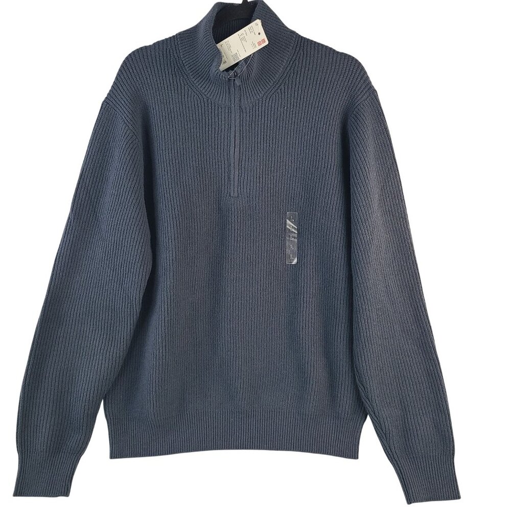 Uniqlo Souffle Yarn Half-Zip Sweater Sz Large Blue Polyester/Acrylic/Wool Blend